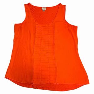 Womens Tank Top XL Orange Pleated Sheer Lightweight Boho Casual Summer Blouse